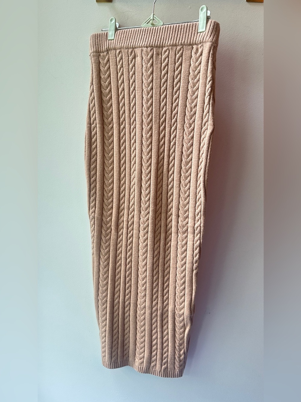 SER.O.YA, Prunella Tan Cable Knit Midi Skirt Waist 14 Size XS | 513